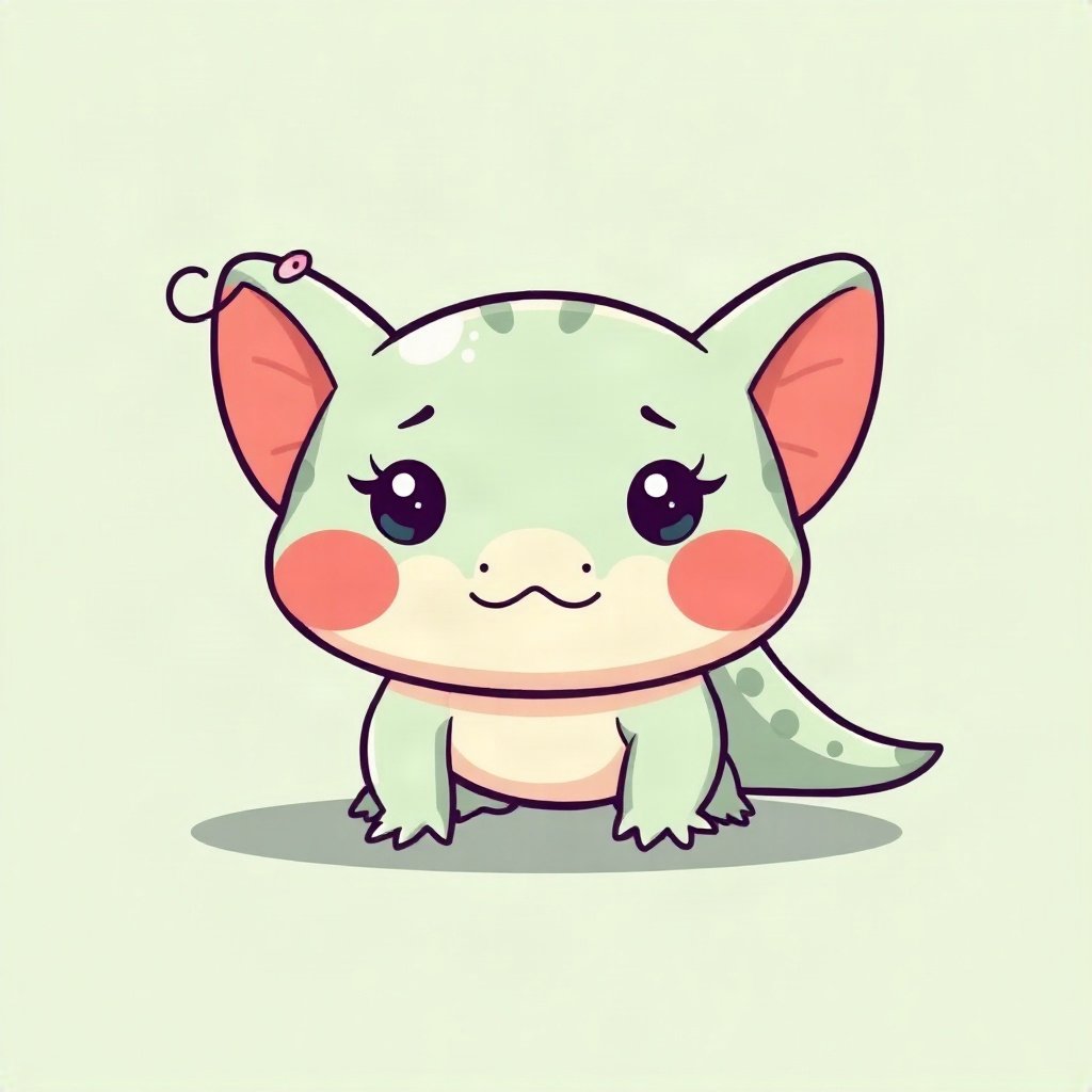 cute pfp — tiny axolotl, sage green pastel palette, rosy blush cheeks