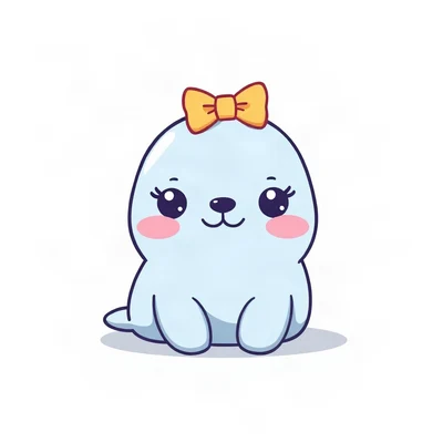 cute pfp — happy seal pup, soft sky blue palette, tiny bow on head