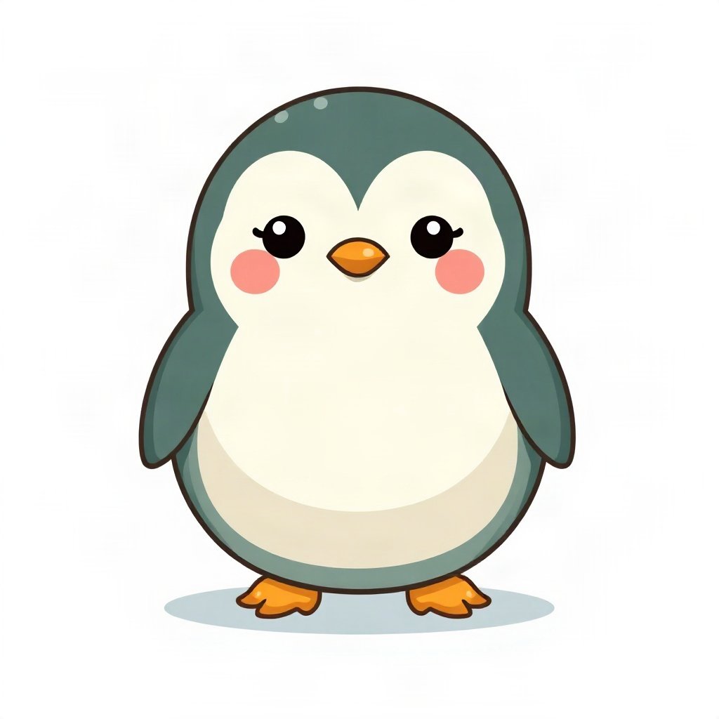 cute pfp — round penguin, mint and cream palette, rosy blush cheeks