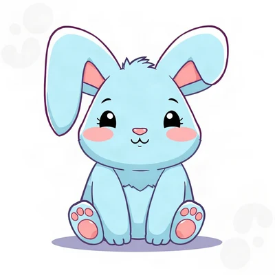 cute pfp — chubby bunny with floppy ears, soft sky blue palette, rosy blush cheeks