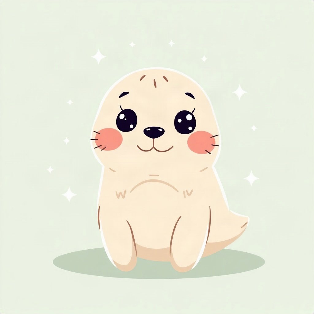 cute pfp — happy seal pup, mint and cream palette, small sparkles around