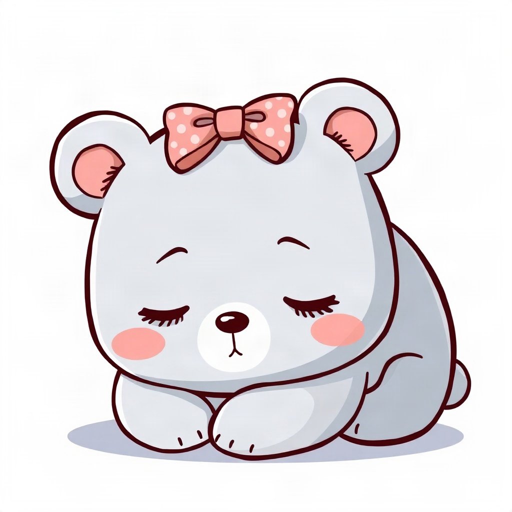 cute pfp — sleepy bear cub, soft sky blue palette, tiny bow on head