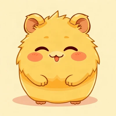 cute pfp — round fluffy hamster, butter yellow palette, closed happy eyes