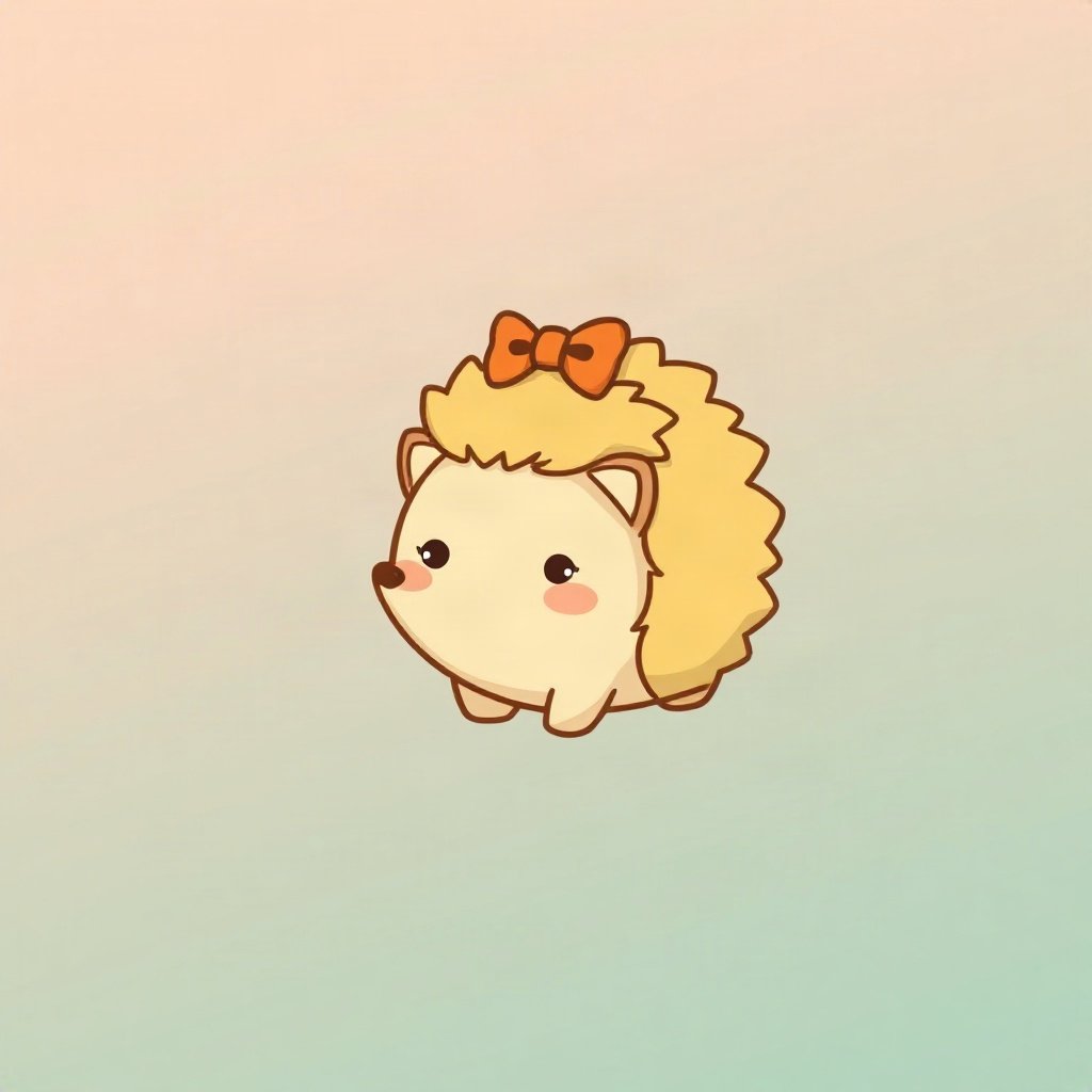 cute pfp — round hedgehog, butter yellow palette, tiny bow on head