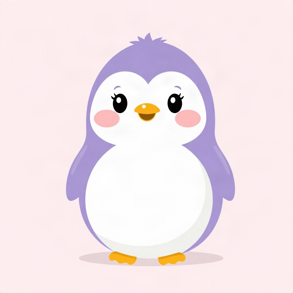 cute pfp — round penguin, lavender blush palette, tiny open-mouth smile