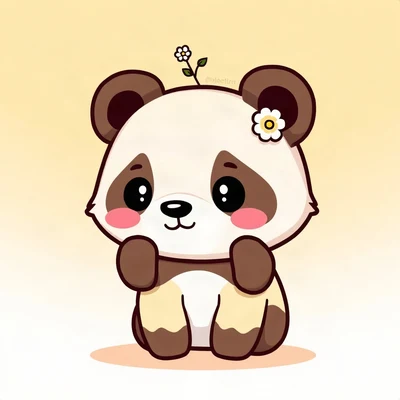cute pfp — baby panda, butter yellow palette, tiny flower accessory