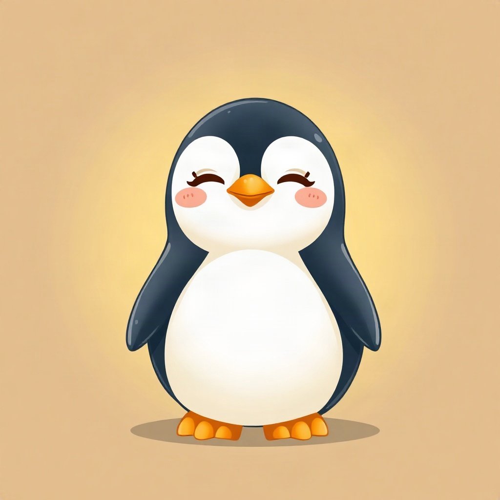 cute pfp — round penguin, butter yellow palette, closed happy eyes