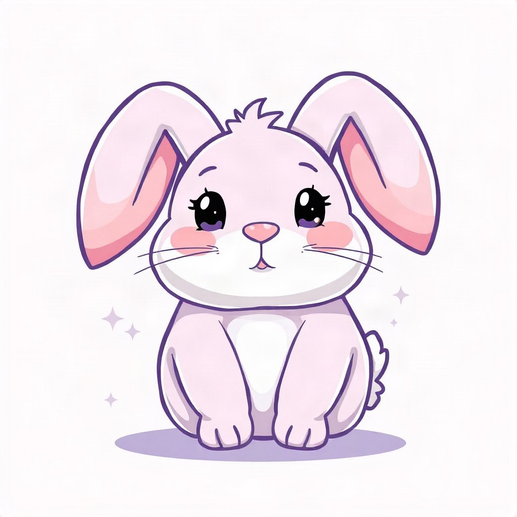cute pfp — chubby bunny with floppy ears, lavender blush palette, small sparkles around