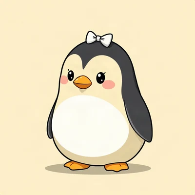 cute pfp — round penguin, butter yellow palette, tiny bow on head