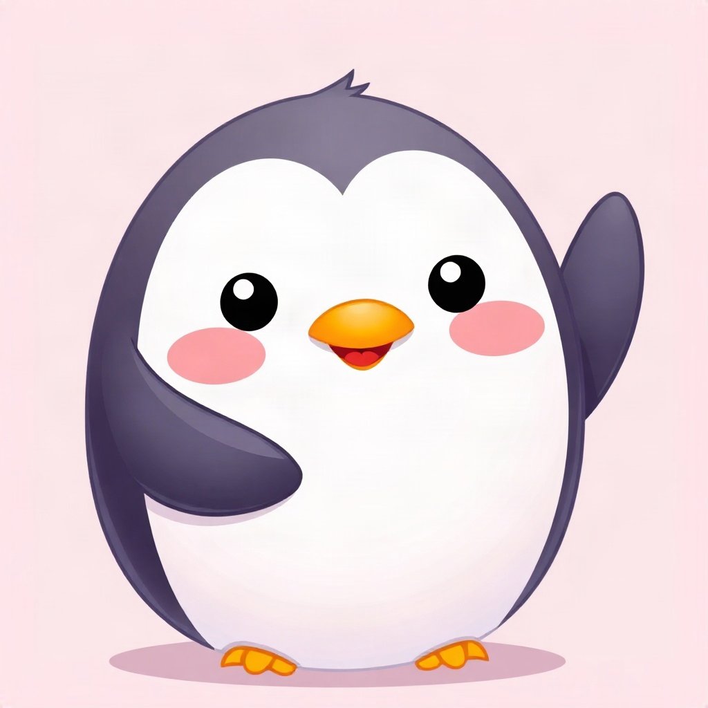 cute pfp — round penguin, lavender blush palette, tiny open-mouth smile