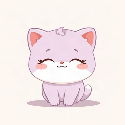 cute pfp — mochi-shaped kitten, lavender blush palette, closed happy eyes