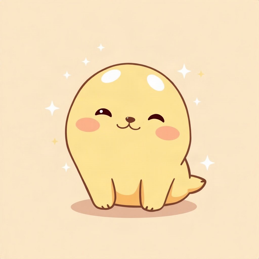 cute pfp — happy seal pup, butter yellow palette, small sparkles around