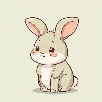cute pfp — chubby bunny with floppy ears, sage green pastel palette, tiny flower accessory