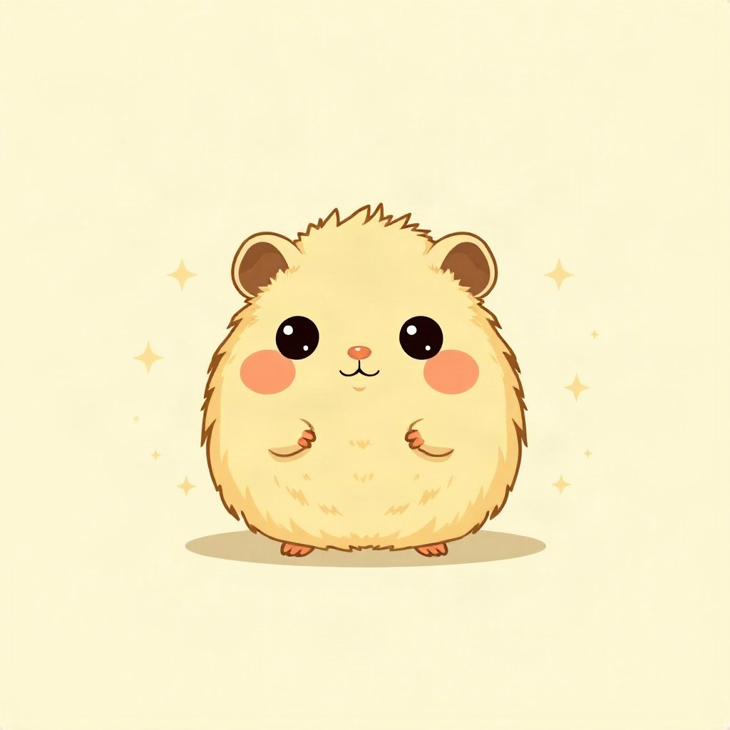 cute pfp — round fluffy hamster, butter yellow palette, small sparkles around