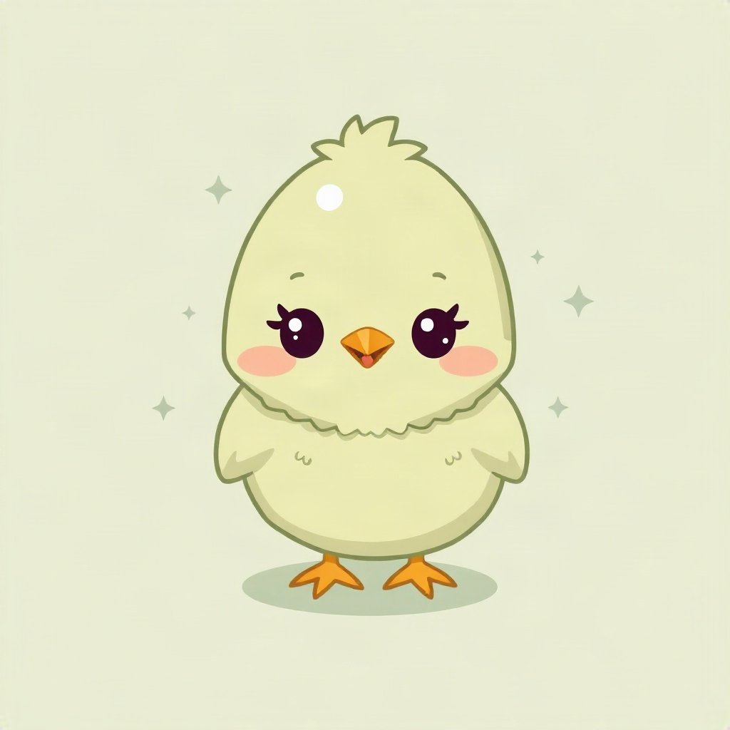 cute pfp — fluffy baby chick, sage green pastel palette, small sparkles around