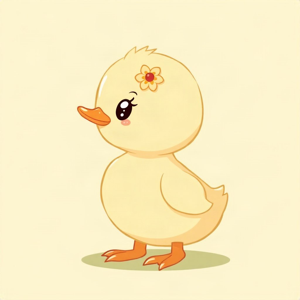 cute pfp — baby duckling, butter yellow palette, tiny flower accessory