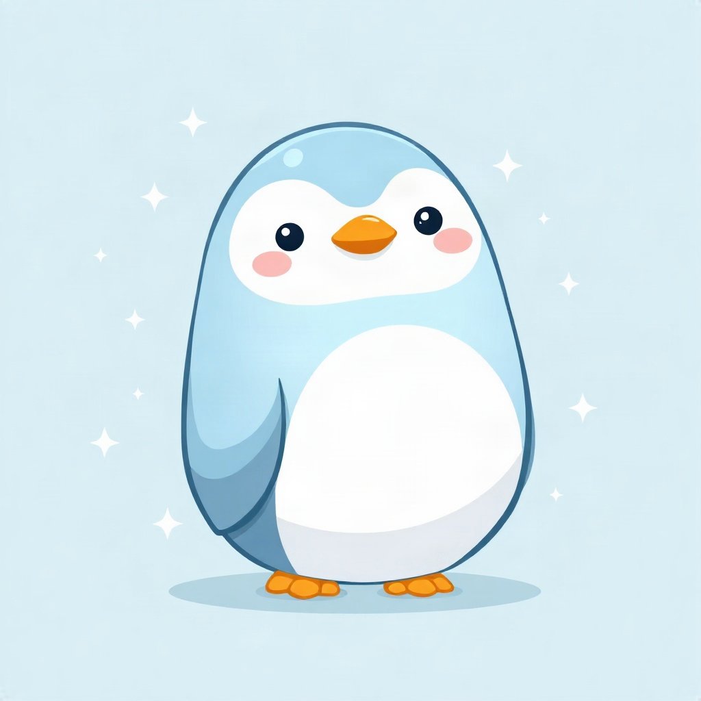 cute pfp — round penguin, soft sky blue palette, small sparkles around