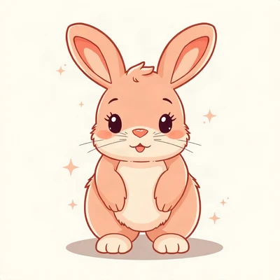 cute pfp — chubby bunny with floppy ears, peach and cream palette, small sparkles around