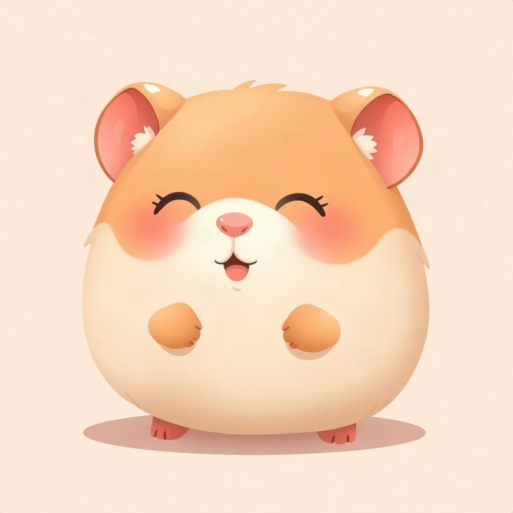 cute pfp — round fluffy hamster, peach and cream palette, closed happy eyes