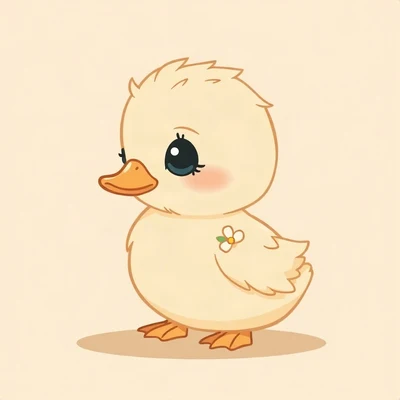 cute pfp — baby duckling, peach and cream palette, tiny flower accessory