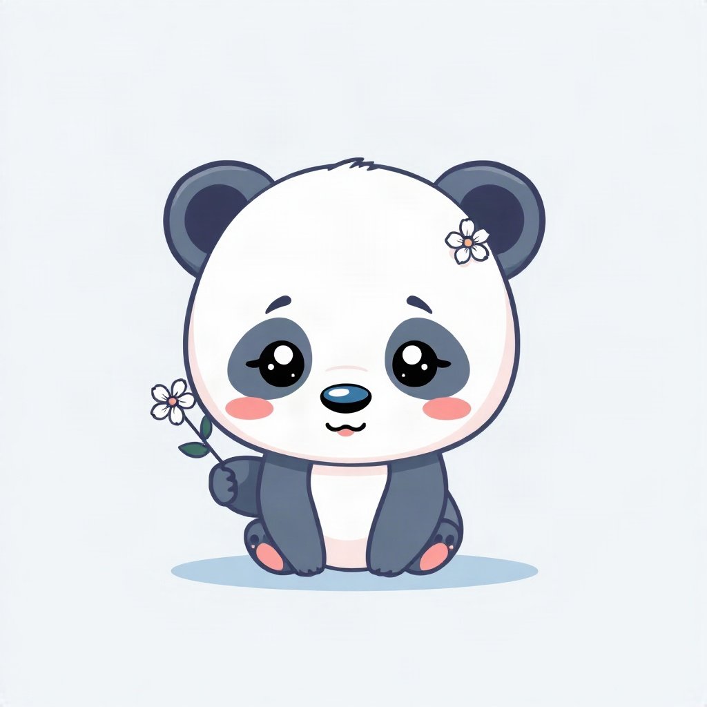 cute pfp — baby panda, soft sky blue palette, tiny flower accessory