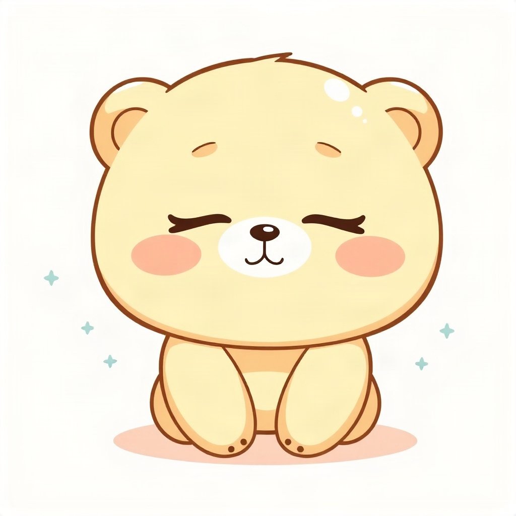 cute pfp — sleepy bear cub, butter yellow palette, closed happy eyes