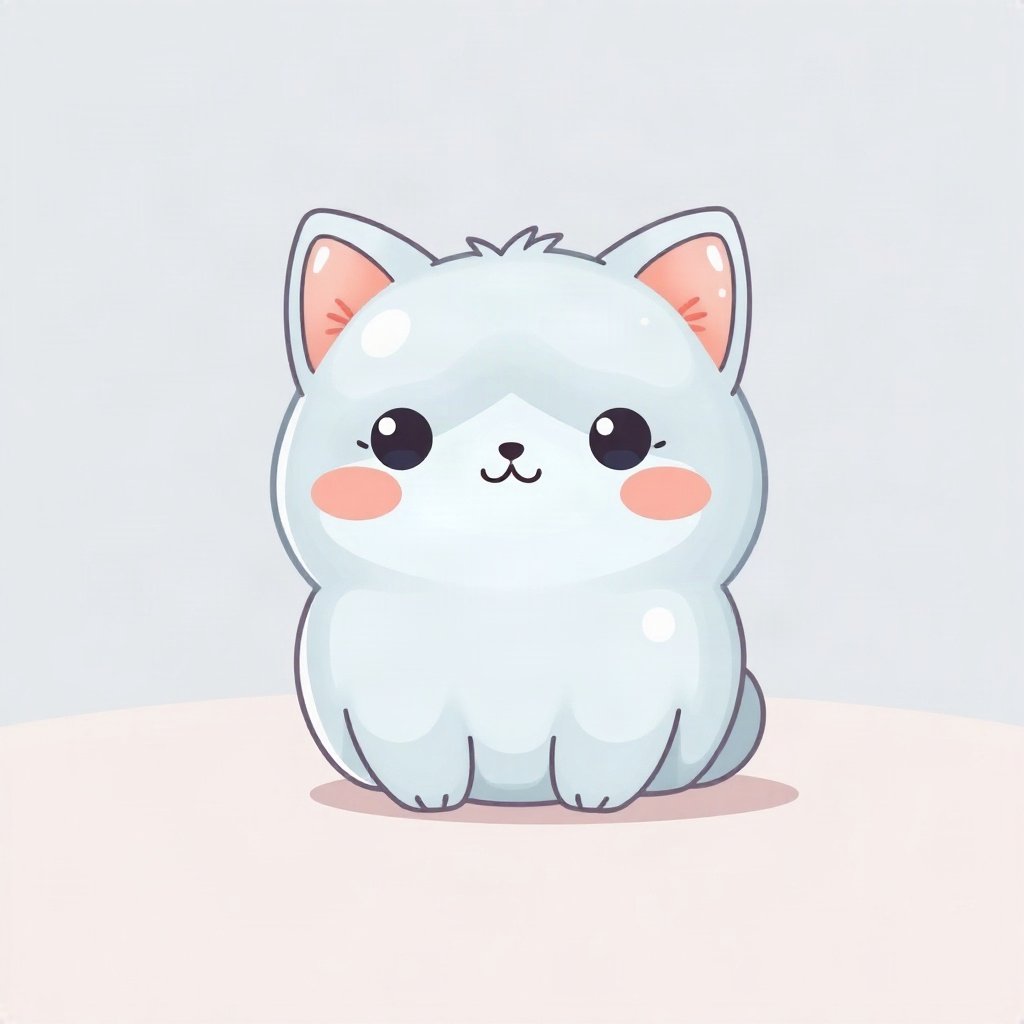cute pfp — mochi-shaped kitten, soft sky blue palette, tiny open-mouth smile