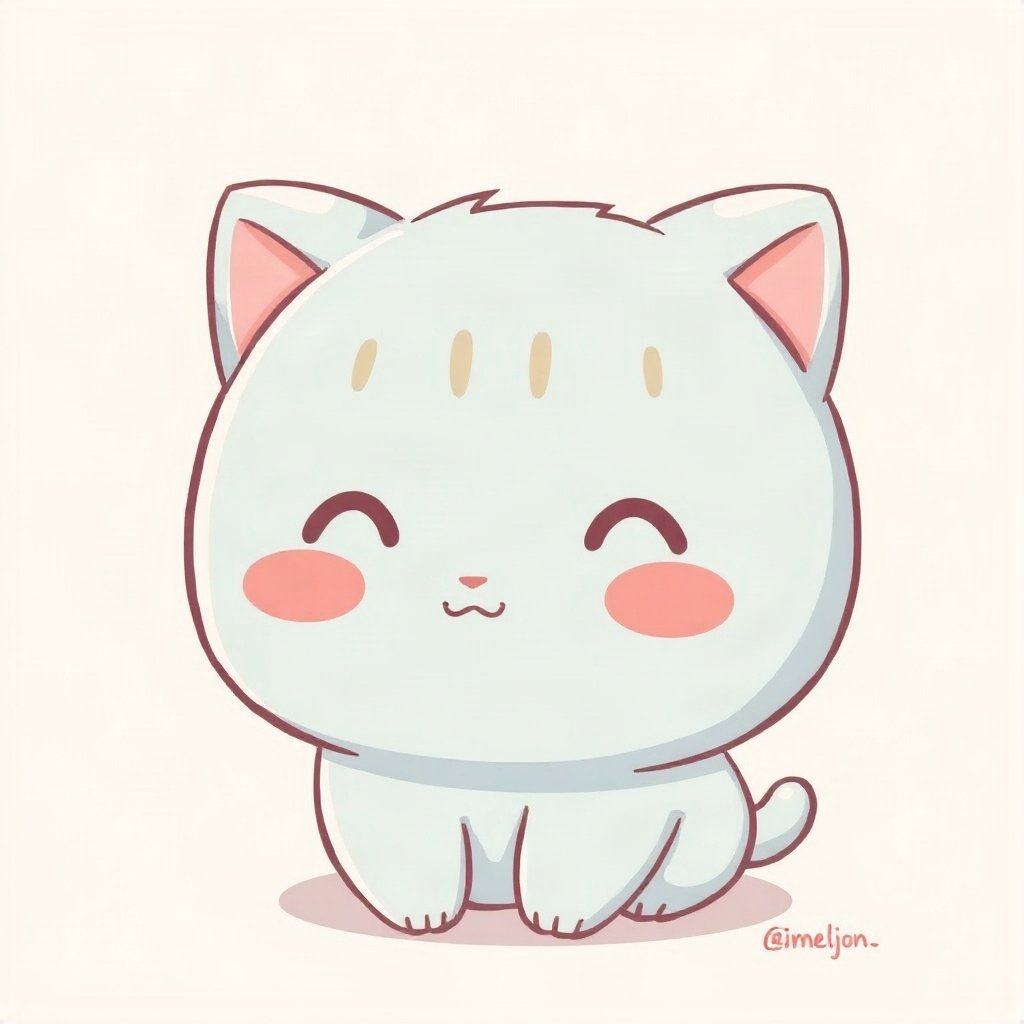 cute pfp — mochi-shaped kitten, soft sky blue palette, rosy blush cheeks