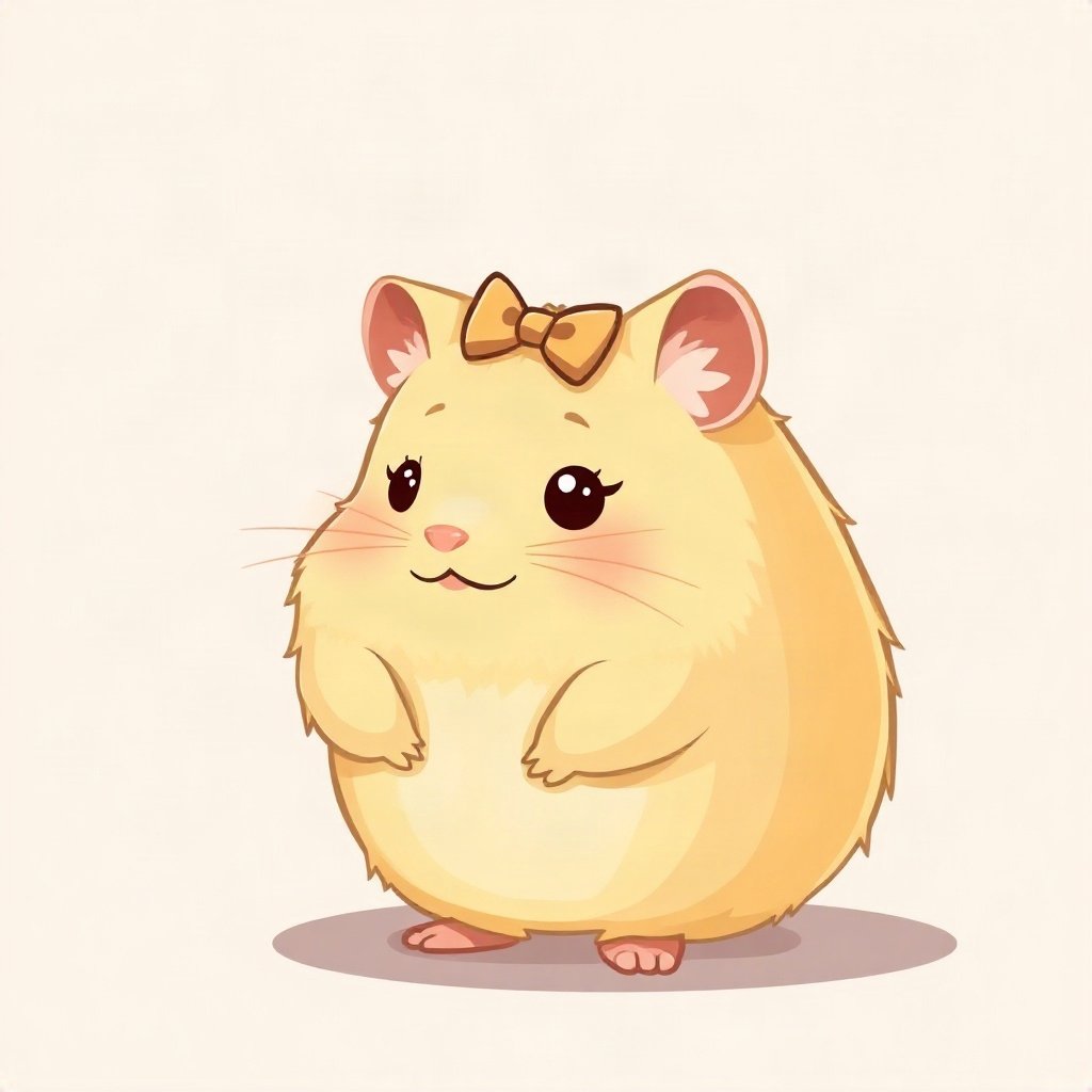 cute pfp — round fluffy hamster, butter yellow palette, tiny bow on head