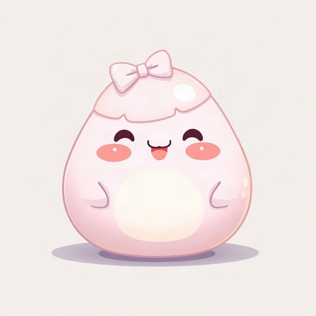 cute pfp — smiling dumpling creature, lavender blush palette, tiny bow on head