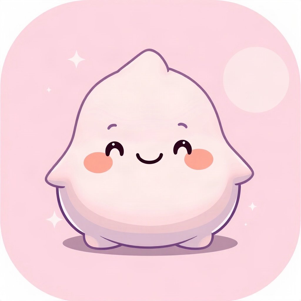 cute pfp — smiling dumpling creature, lavender blush palette, tiny open-mouth smile