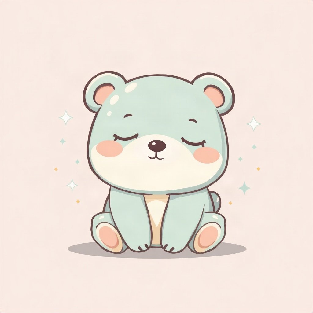 cute pfp — sleepy bear cub, mint and cream palette, small sparkles around