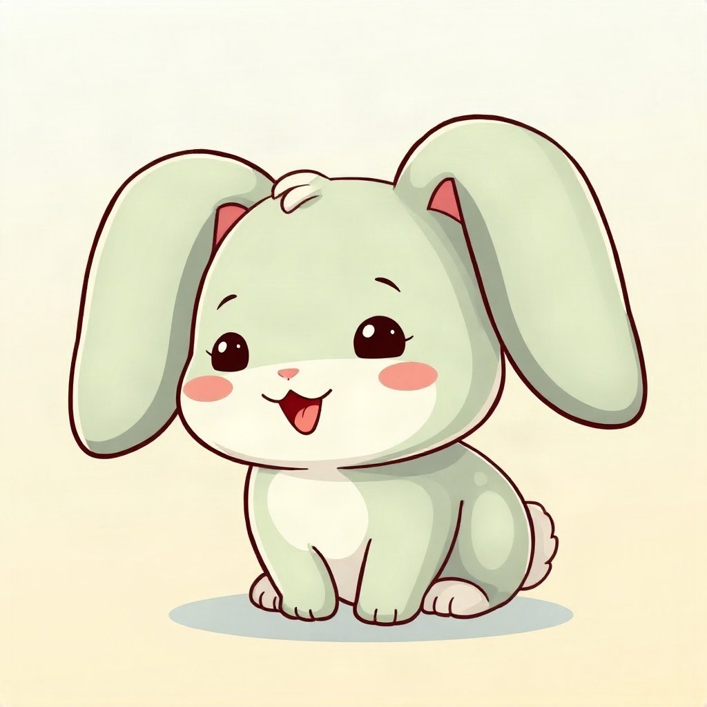 cute pfp — chubby bunny with floppy ears, mint and cream palette, tiny open-mouth smile