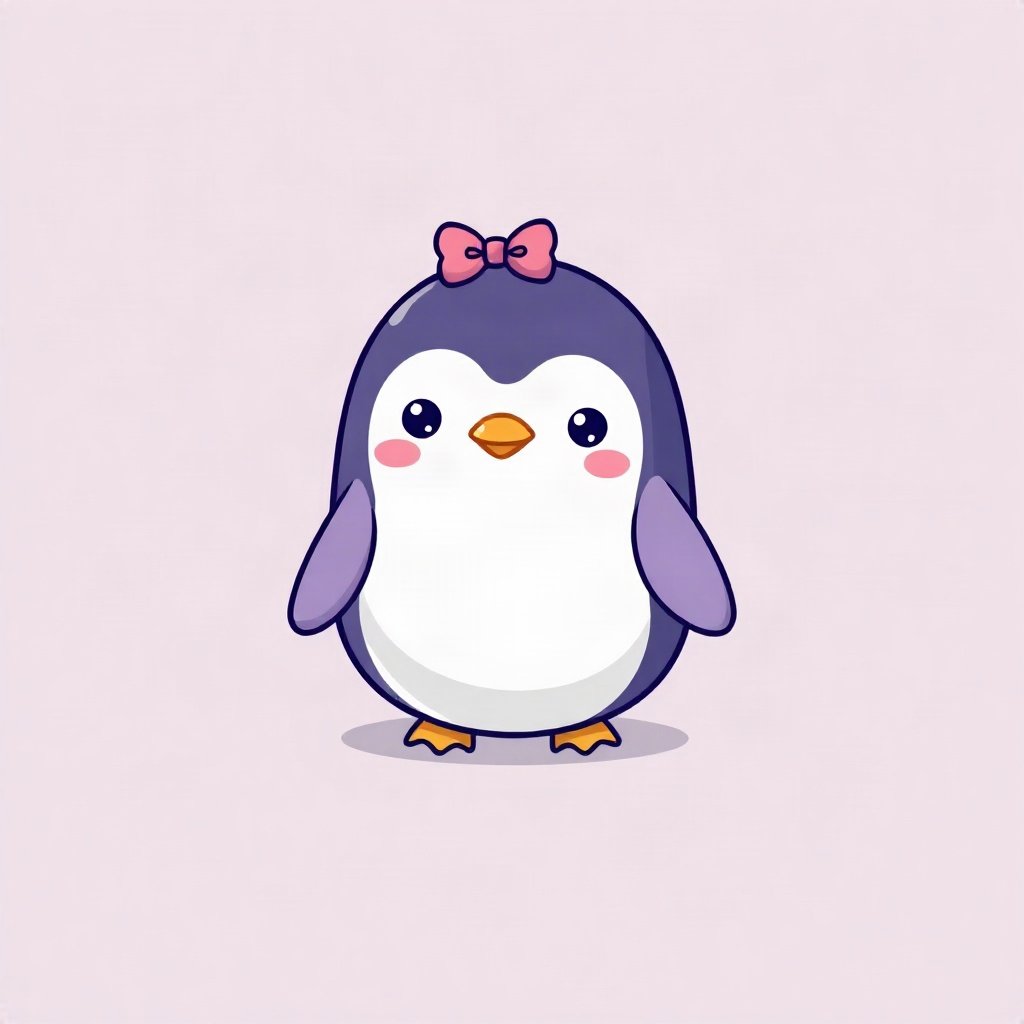 cute pfp — round penguin, lavender blush palette, tiny bow on head