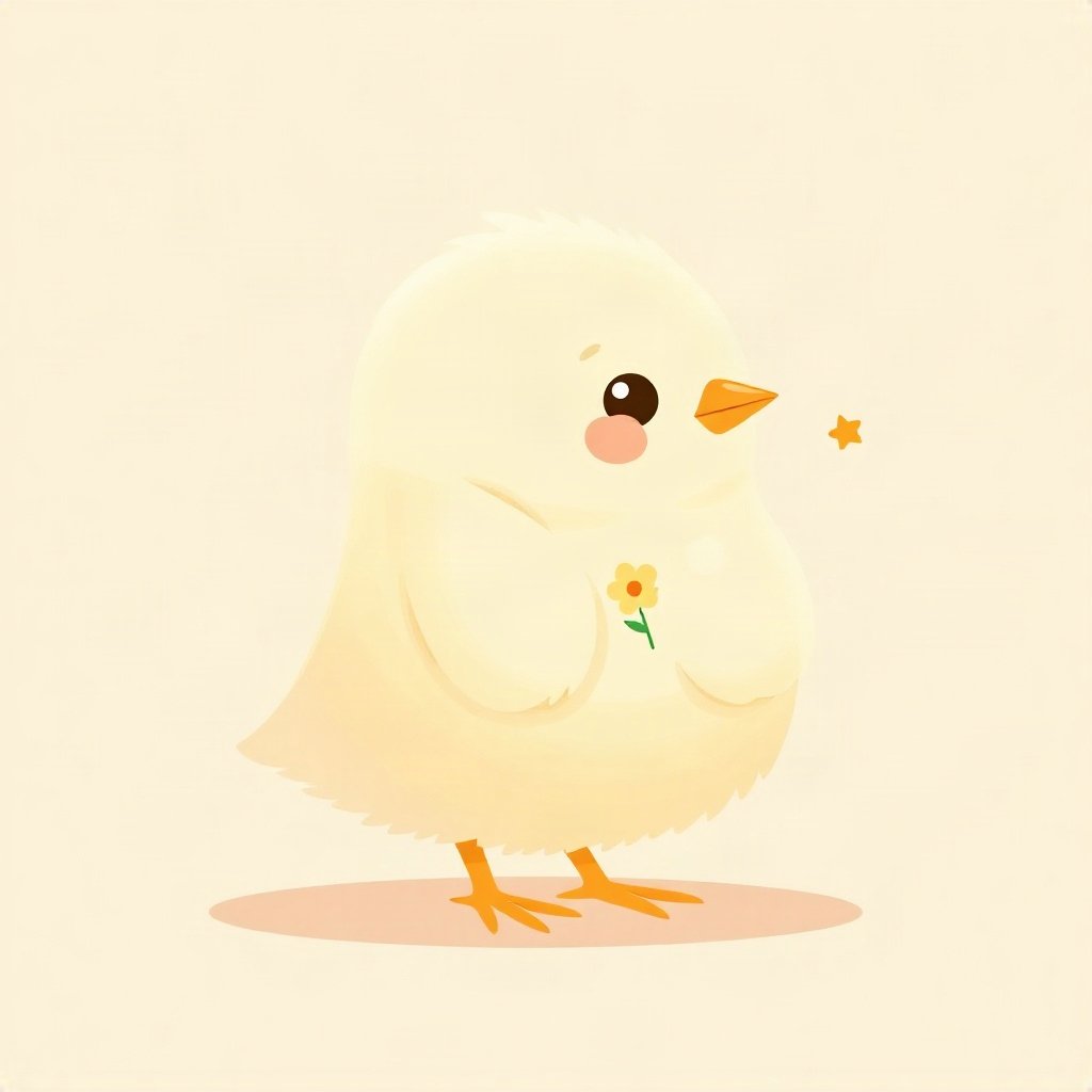 cute pfp — fluffy baby chick, mint and cream palette, tiny flower accessory
