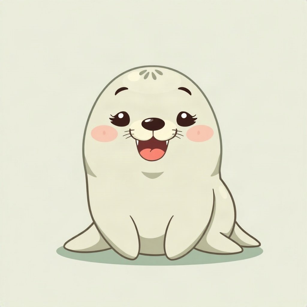 cute pfp — happy seal pup, sage green pastel palette, tiny open-mouth smile