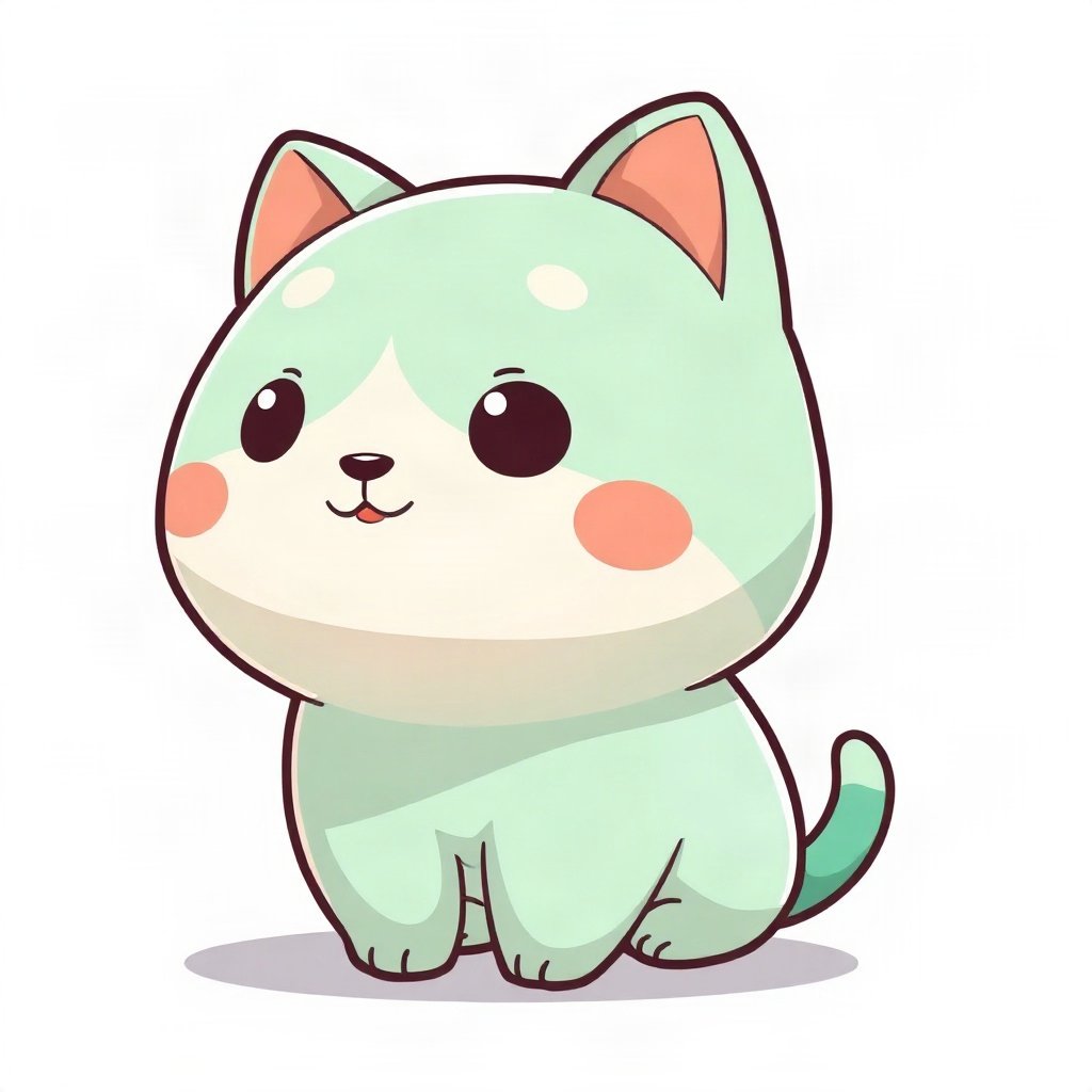 cute pfp — mochi-shaped kitten, mint and cream palette, tiny open-mouth smile