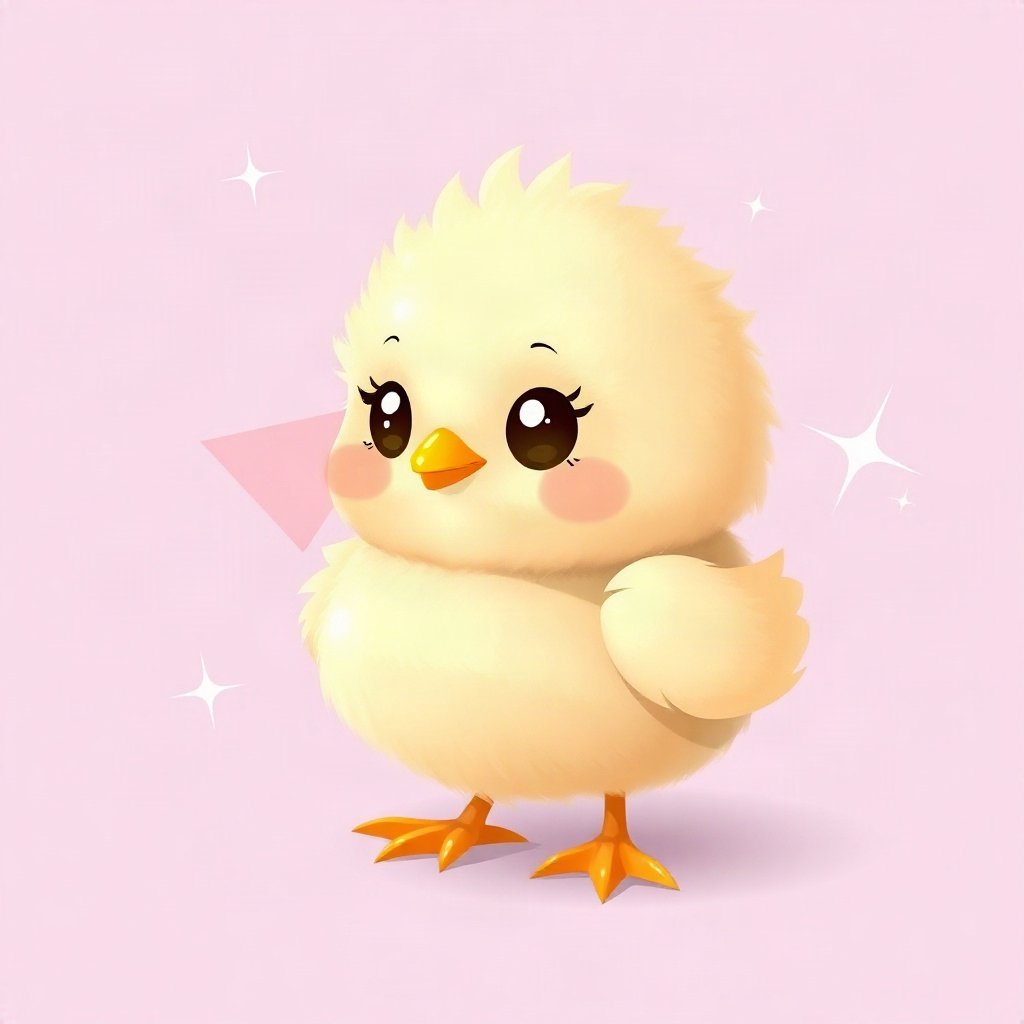 cute pfp — fluffy baby chick, lavender blush palette, small sparkles around