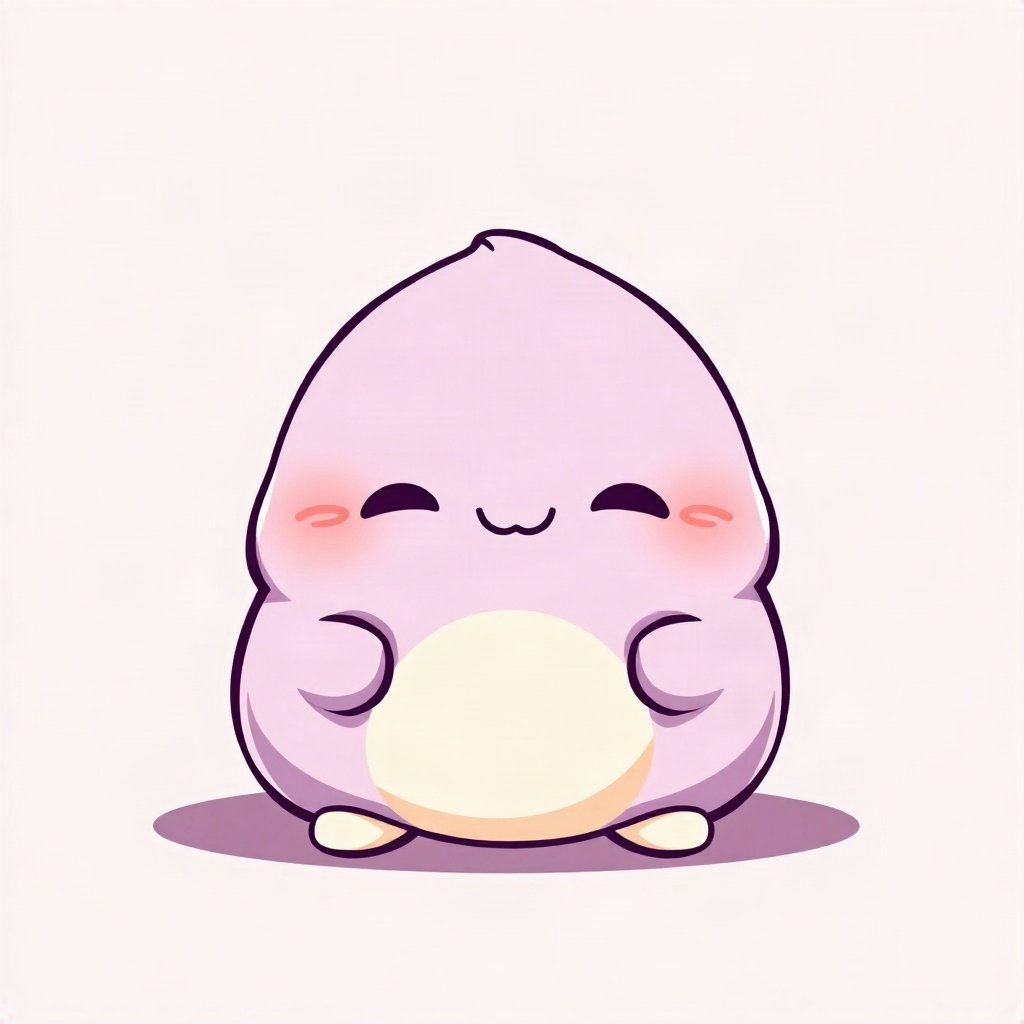 cute pfp — smiling dumpling creature, lavender blush palette, closed happy eyes