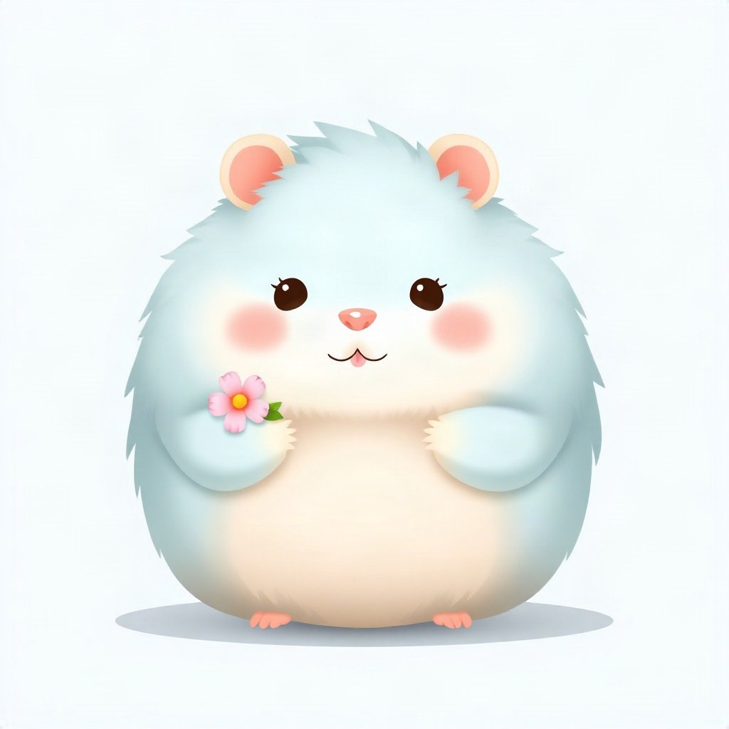 cute pfp — round fluffy hamster, soft sky blue palette, tiny flower accessory