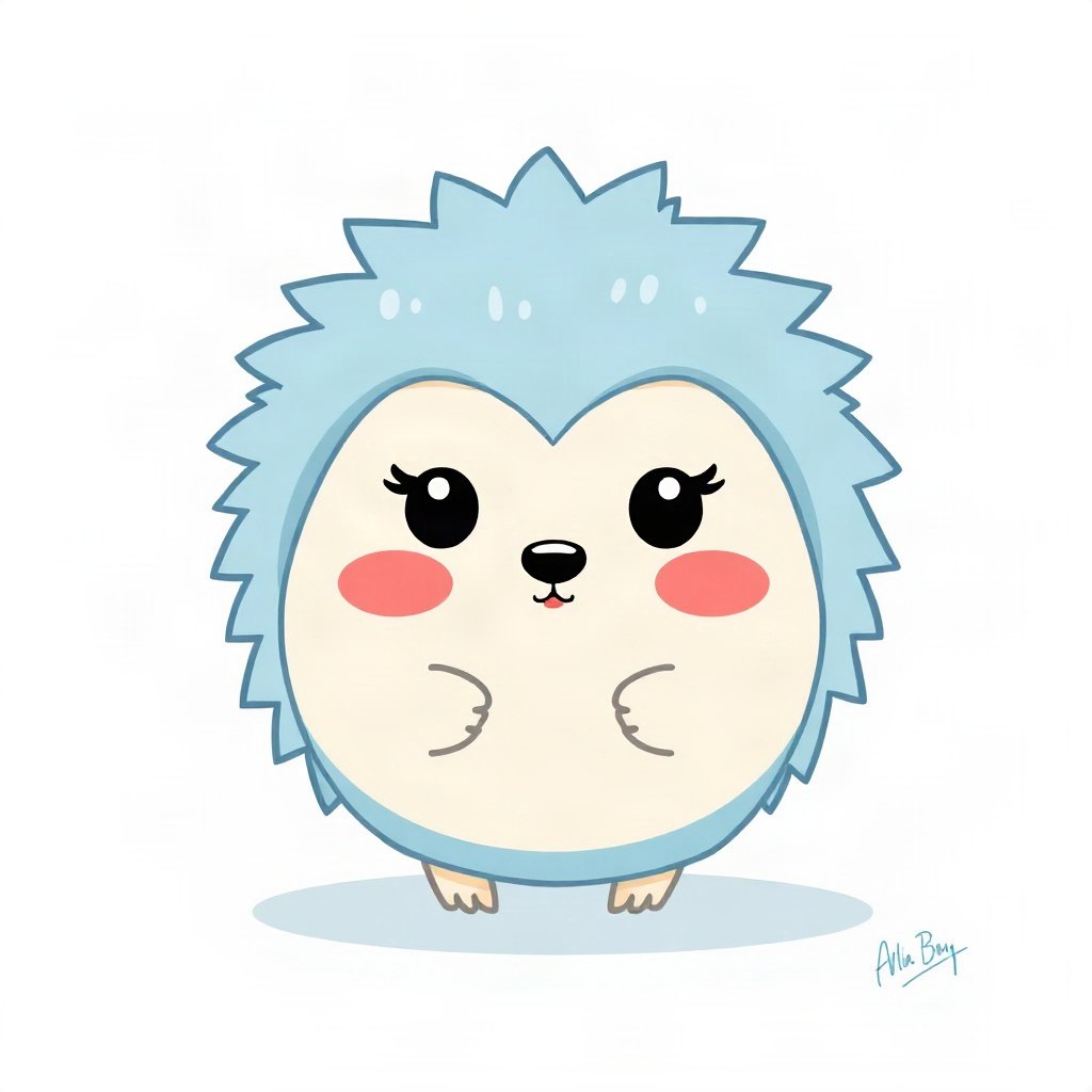 cute pfp — round hedgehog, soft sky blue palette, rosy blush cheeks