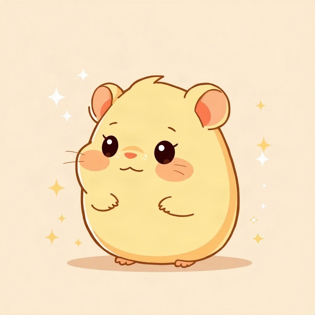 cute pfp — round fluffy hamster, butter yellow palette, small sparkles around