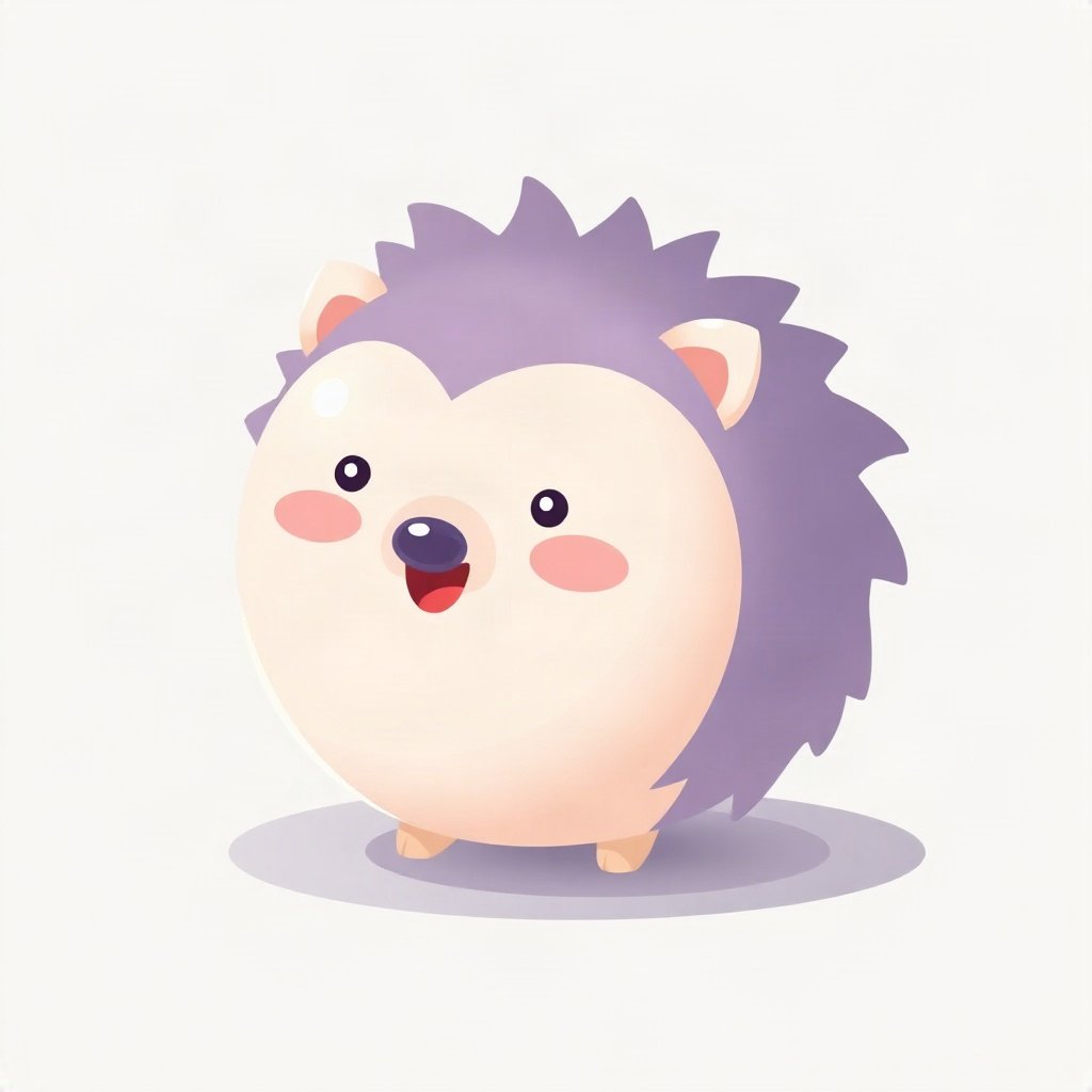cute pfp — round hedgehog, lavender blush palette, tiny open-mouth smile