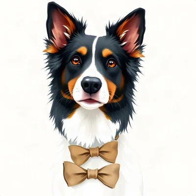 dog pfp — border collie, loose watercolor style, with a bow tie