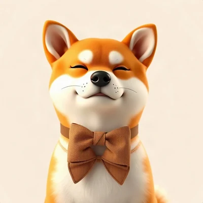 dog pfp — shiba with confident look, soft 3d render style, with a bow tie