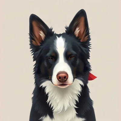 dog pfp — border collie, digital painting style, wearing a red bandana