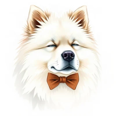 dog pfp — fluffy samoyed, loose watercolor style, with a bow tie