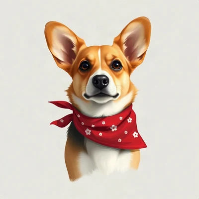 dog pfp — corgi with big ears, digital painting style, wearing a red bandana