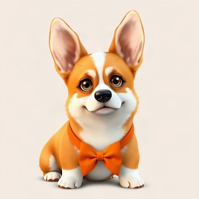 dog pfp — corgi with big ears, soft 3d render style, with a bow tie
