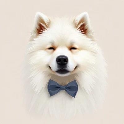 dog pfp — fluffy samoyed, digital painting style, with a bow tie